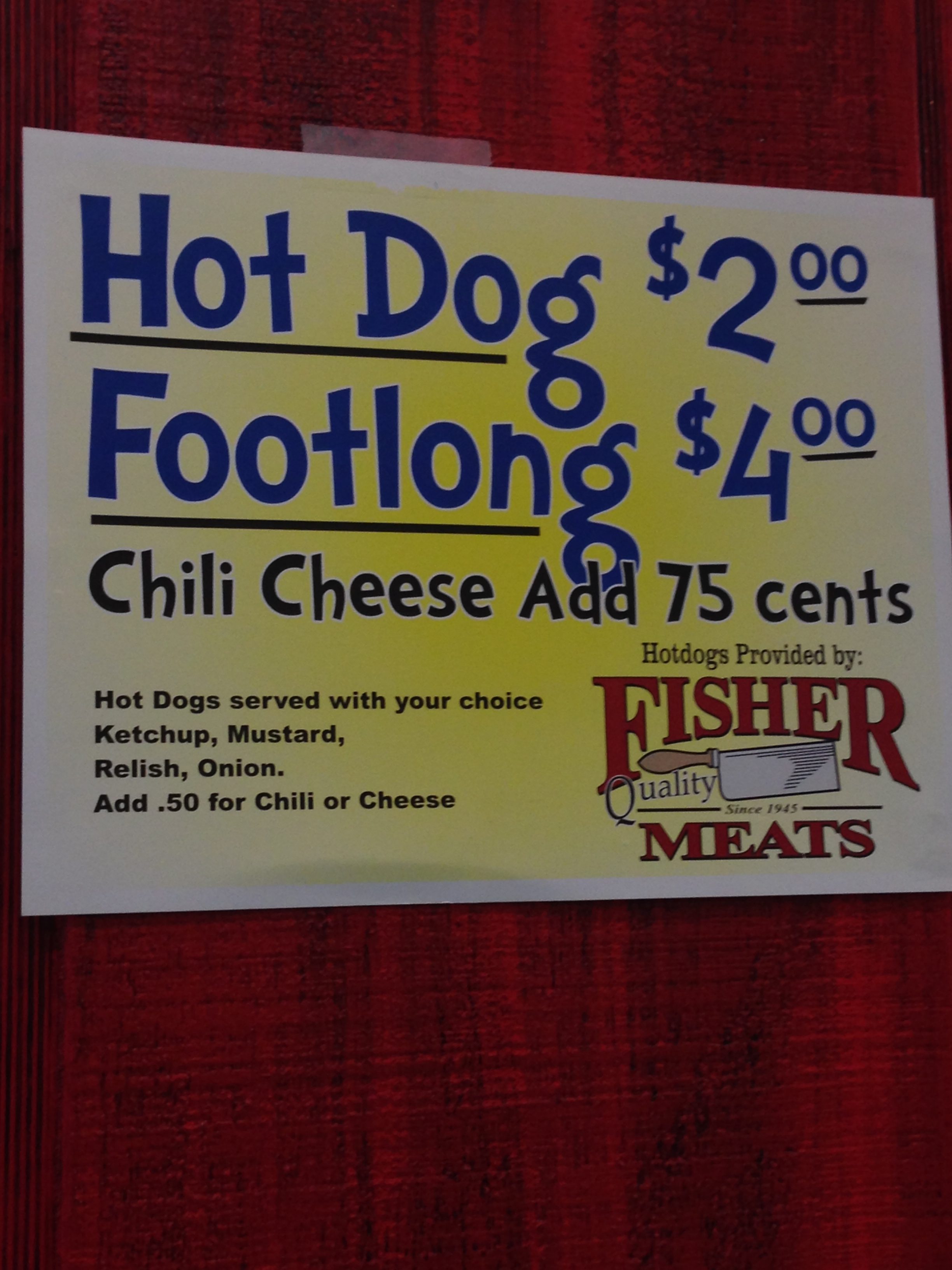 They serve Hot Dogs from Fisher Meats